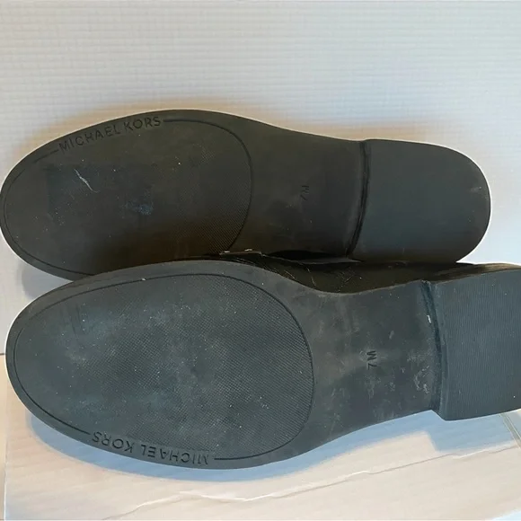 Michael Kors Black Leather Loafers Size 7M Gold Logo Slip-On Flats - Picture 8 of 8